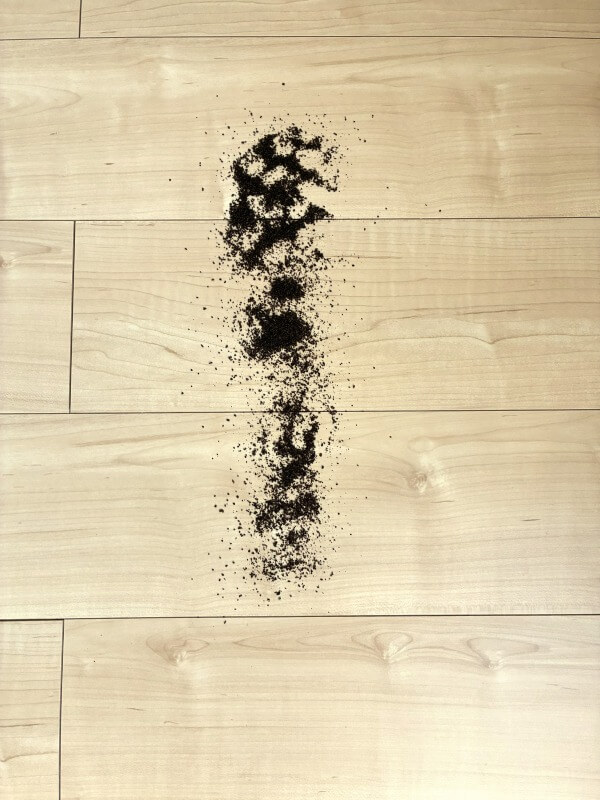 X1 Slim の吸引力テスト１（フローリングにコーヒー粉）